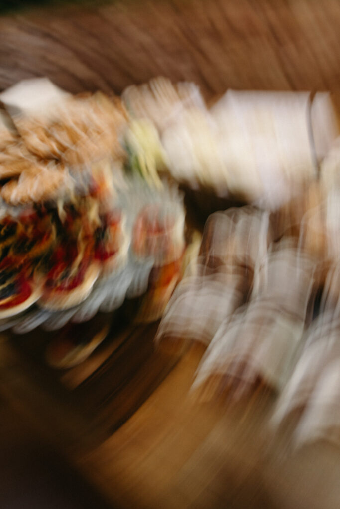 blurry artistic photo of the reception food spread