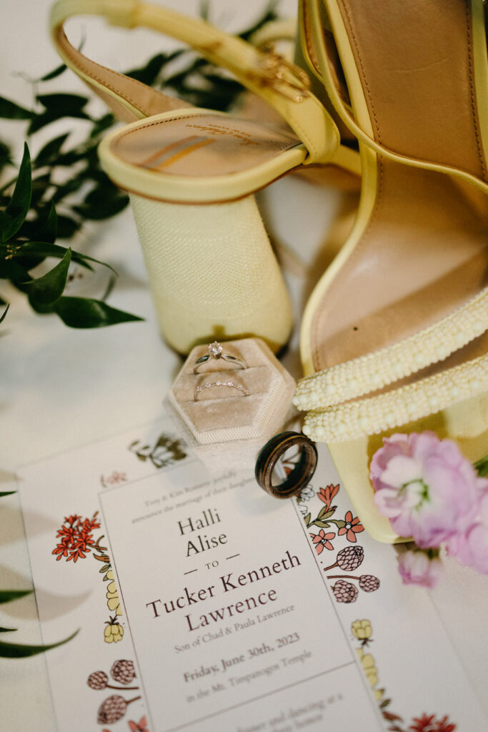 wedding details flat lay