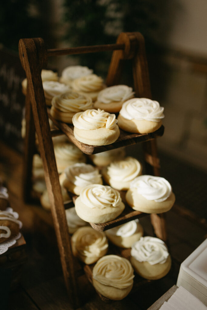 soft light on cookies served at wedding reception