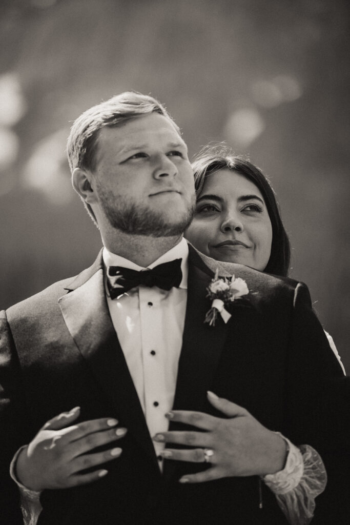 black and white bride and groom bridals