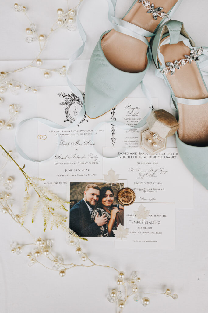 wedding details flat lay