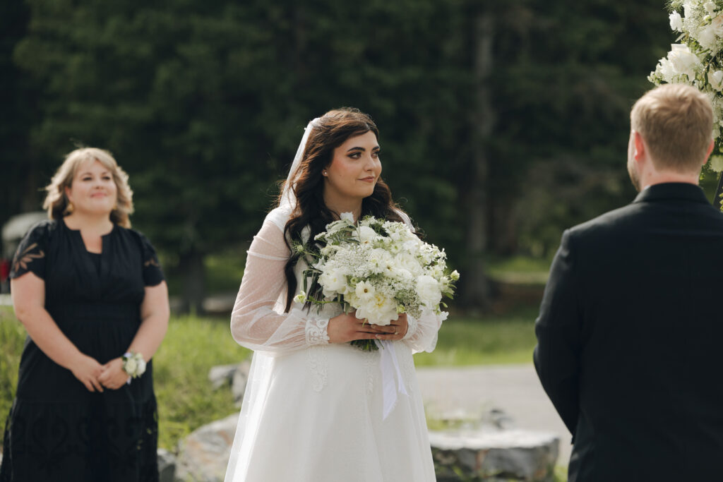 close up on the bride during wedding ceremony