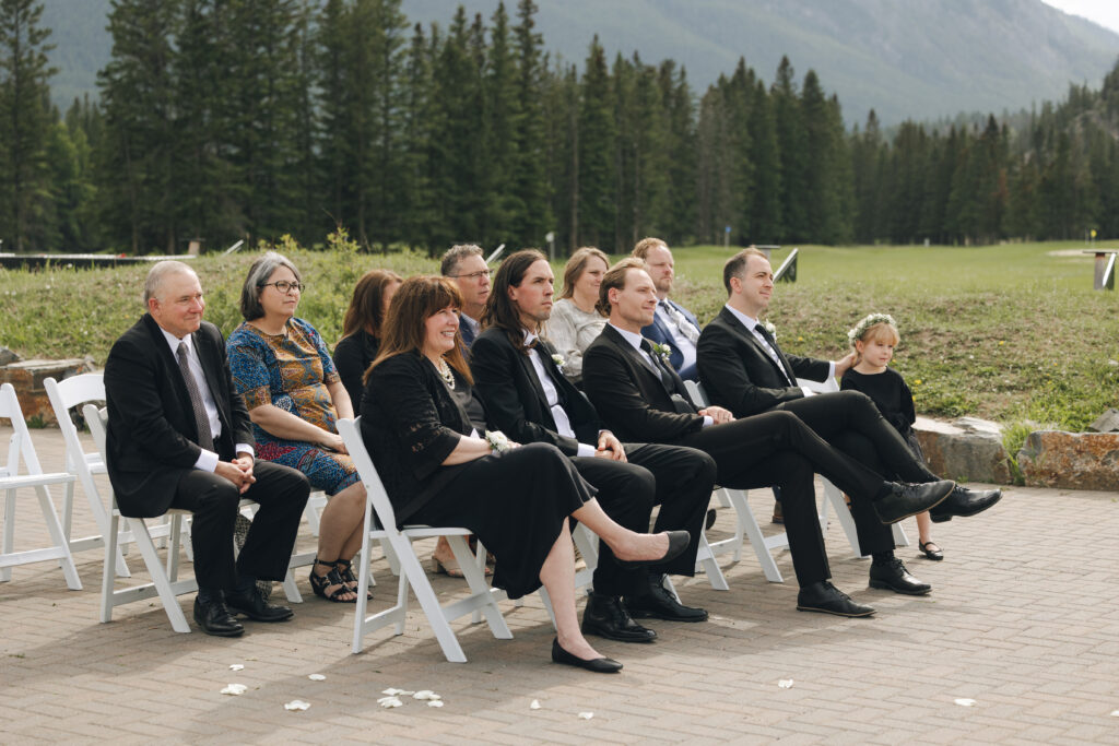 guests at mountain wedding ceremony